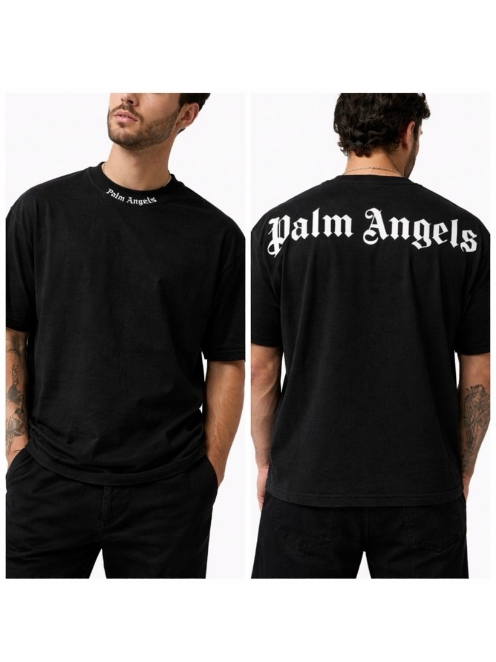 Palm Angels Black Short Sleeve Crewneck with White Back Logo size Large